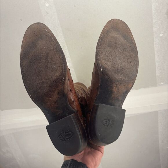 Lucchese 2000 Brown Full Quill Ostrich Cowboy Roper Boots Brown Mens 9.5 D - Picture 10 of 11